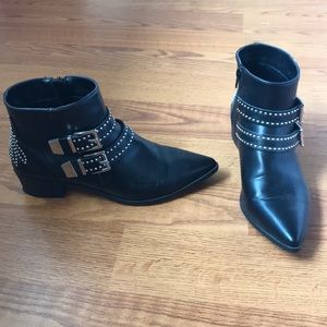 Black studded buckle booties